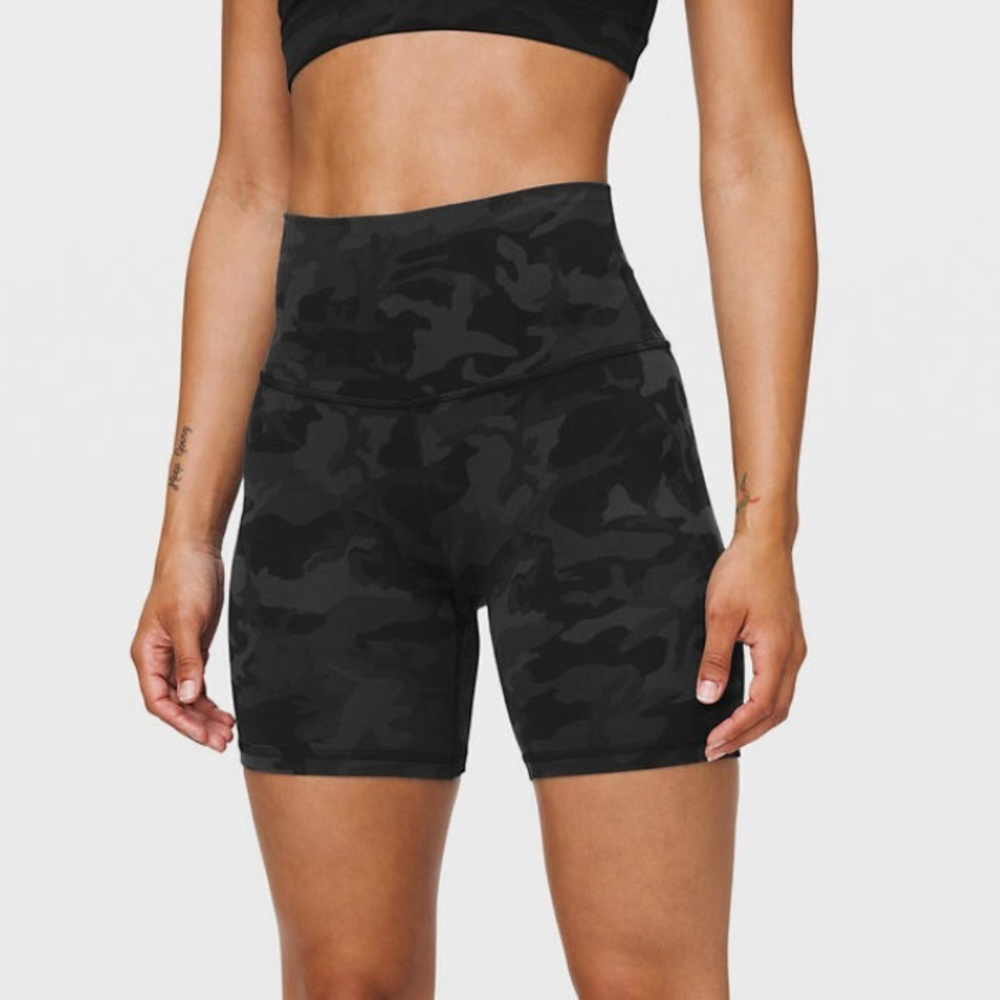 [SHIPS ALululemon Align HR Shorts Incognito Camo Black Grey Shorts 6 inch Inseam